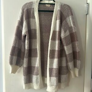 Altard State tan Buffalo checked cardigan.